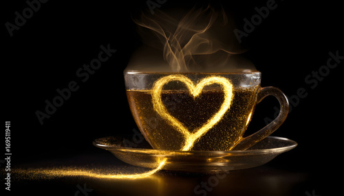 Wallpaper Mural A cup of tea with a heart drawn on it. The heart is made of gold and is floating in the steam Torontodigital.ca