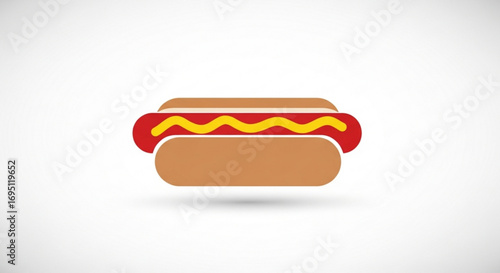 A cartoon hot dog with mustard on a simple and colorful illustration of a classic fast food item