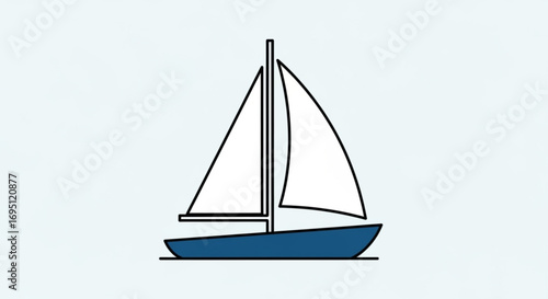 Illustration of a sailboat with white sails and a blue hull