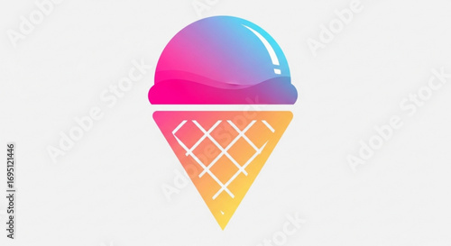 A colorful ice cream cone with a gradient of pink, purple, and blue