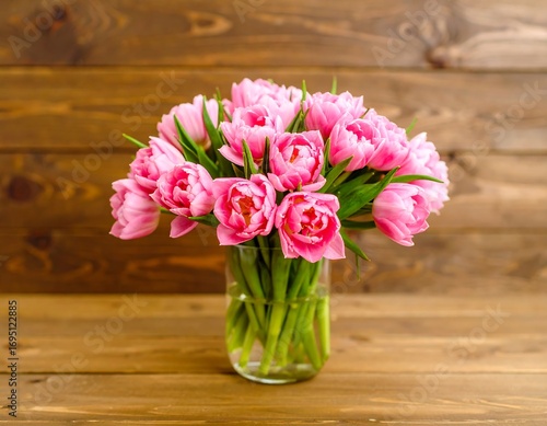 Wallpaper Mural Pink tulips in a vase on a wooden surface Torontodigital.ca