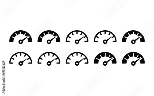 "Minimalist Speedometer and Gauge Icons for Automotive and Performance Monitoring"