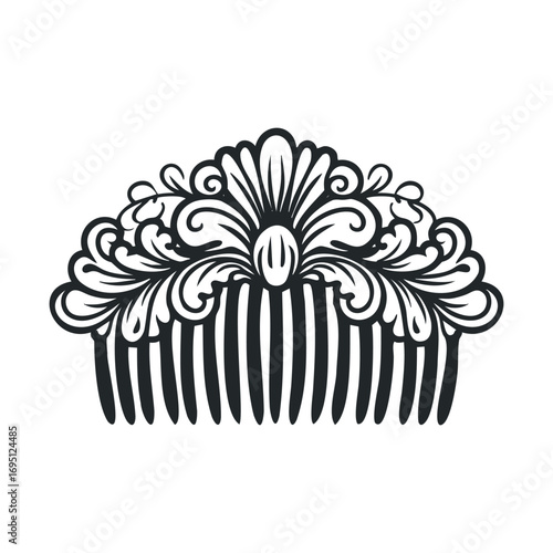 Elegant hair comb design for vintage styling and accessories. Vector outline illustration