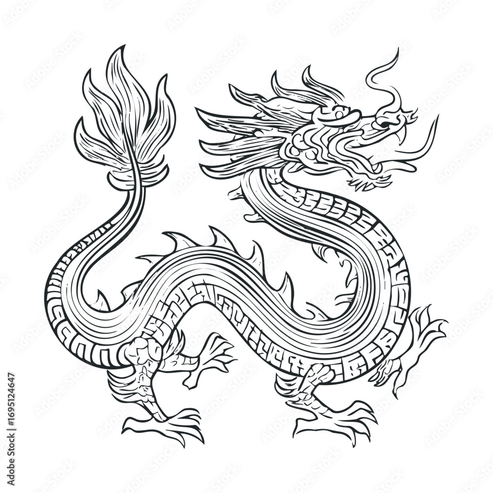 Fototapeta premium Intricate dragon design for cultural celebration and decoration. Vector hand drawn illustration