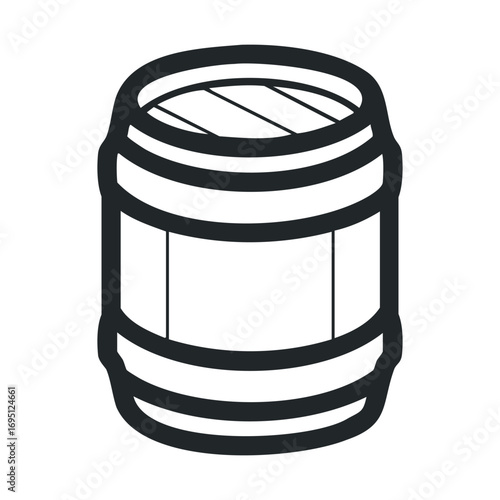 Wooden barrel for storage in rustic design and home decor. Vector outline illustration