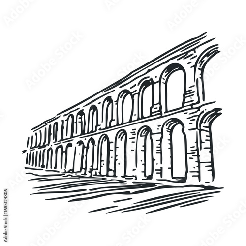 Detailed sketch of an ancient Roman aqueduct structure