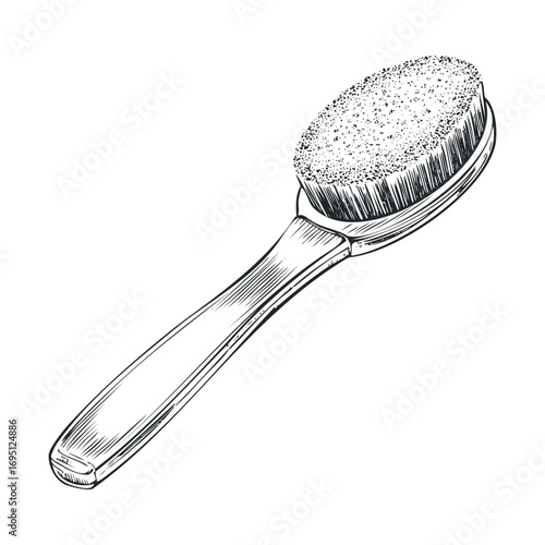 Detailed view of a grooming brush for pet care and hygiene needs. Vector hand drawn illustration