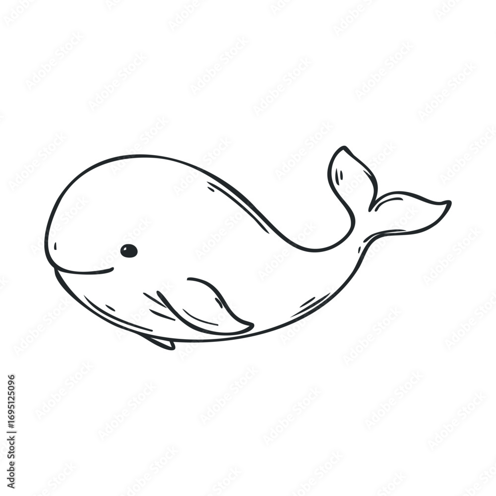 Obraz premium Cute whale doodle design for childrens art and educational materials. Vector outline illustration