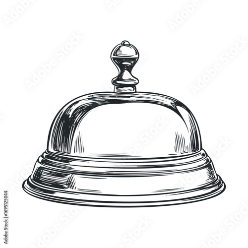 Classic reception bell for hotel and restaurant service. Vector hand drawn illustration