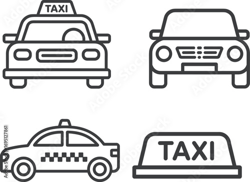 Taxi, cab, car, vehicle, symbol, icon set for transportation, ride, travel, public transport, urban mobility