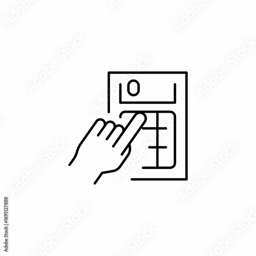 hand touching calculator icon sign vector