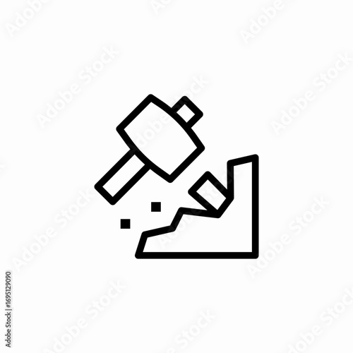 sledgehammer breaking rock icon sign vector