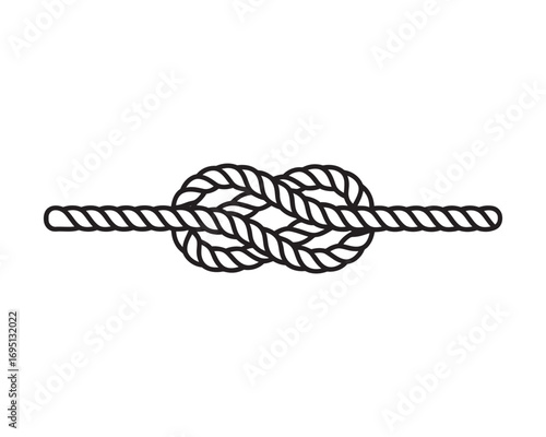 Figure eight knot tied on a rope, a simple monochrome vector line icon. Isolated graphic illustration of a nautical or climbing knot on a white background
