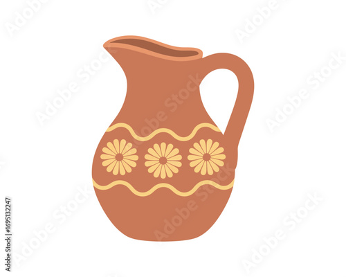 Earthenware Pitcher Illustration with Daisy Pattern Design
