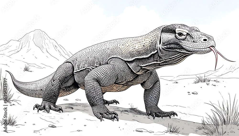 Obraz premium Komodo dragon in nature scene