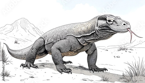 Komodo dragon in nature scene