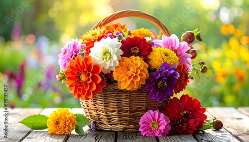 Colorful flowers in a basket
