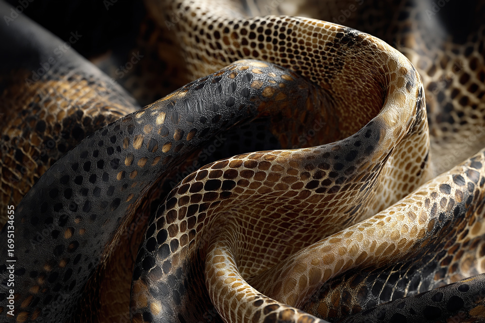 Fototapeta premium Close-up of textured snake print fabric and its patterns