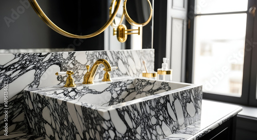 Luxury Bathroom With Gold Fixtures And Elegant Marble Sink Design