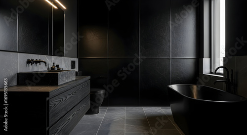 Luxury Black Bathroom with Contemporary Design and Modern Aesthetics Offering Relaxation