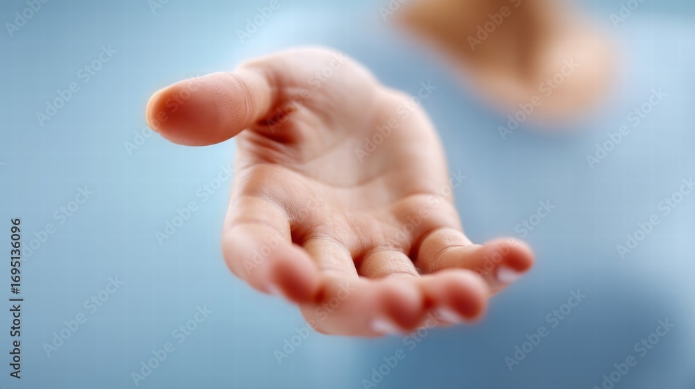 Naklejka premium A close-up view of a hand reaching out, offering help or support with a soft focus.