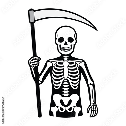 Grim reaper with scythe spooky skeleton character for halloween designs, horror themes, and macabre illustrations