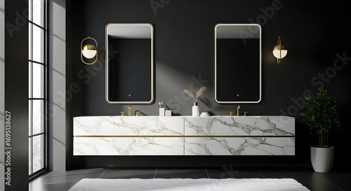 Luxurious Modern Bathroom Design Featuring Marble Vanity and Stylish Accents
