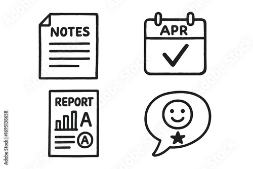 Conference Doodle Set. Parent-teacher conference doodle set: hand drawn icons for notes, calendars, reports, and feedback icons,