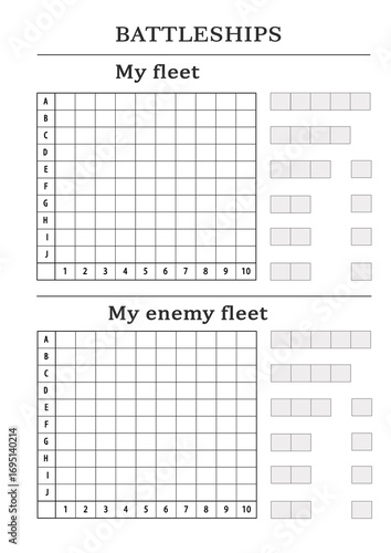 Blank for Battleship game. Blank paper form for game of sea battle. Game blank