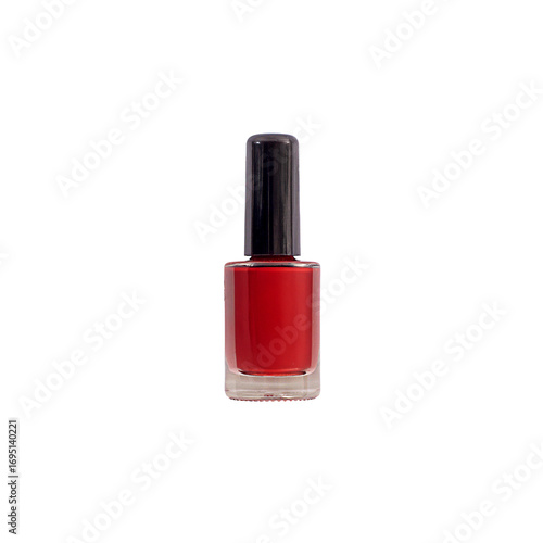 A Classic Red Nail Polish Bottle Resting on a Clean White Background for Visual Appeal
