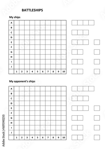Blank for Battleship game. Blank paper form for game of sea battle. Game blank