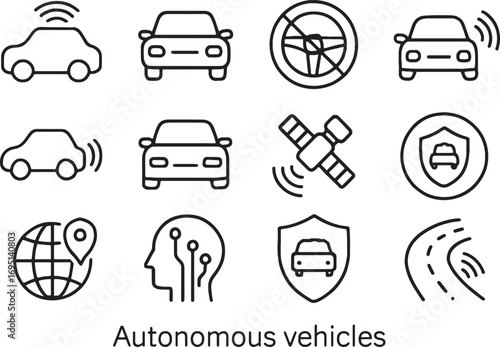 Autonomous Vehicles Icons Set On White Background self-driving car driverless car