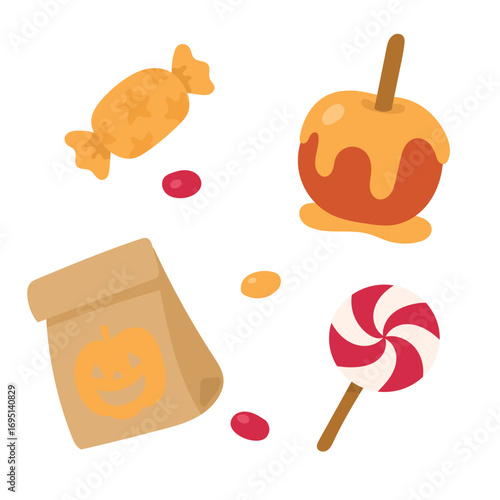 Colorful Treats and Confections Featuring Candy, Lollipops, and Caramel Apples for a Festive Occasion