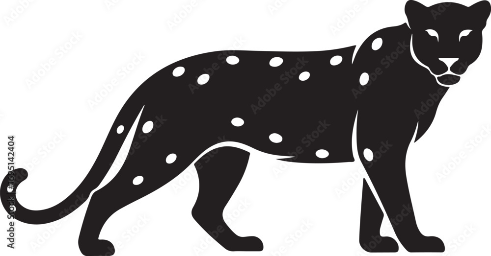 Obraz premium Elegant Black Panther Silhouette with White Spots Illustration of a Sleek Wildcat Walking Cautiously in the Jungle Animal Design Isolated on White Background