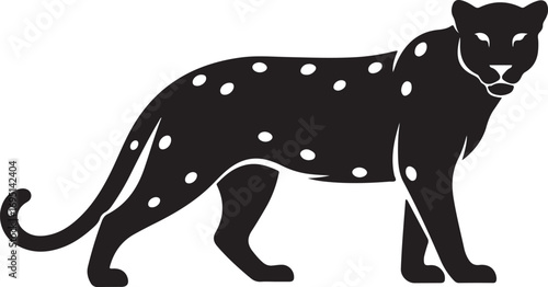 Elegant Black Panther Silhouette with White Spots Illustration of a Sleek Wildcat Walking Cautiously in the Jungle Animal Design Isolated on White Background