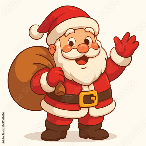 Cartoon Santa Claus with Gift Bag – Christmas Holiday Illustration