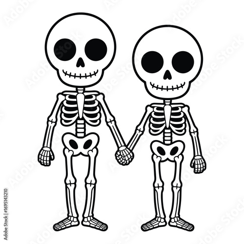 Two skeletons holding hands, this spooky yet cheerful character is perfect for halloween or any fun, bonechilling occasion