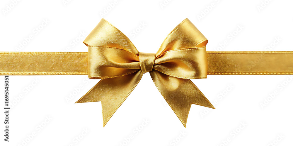 Fototapeta premium Horizontal golden ribbon tied into a bow against a black background yellow