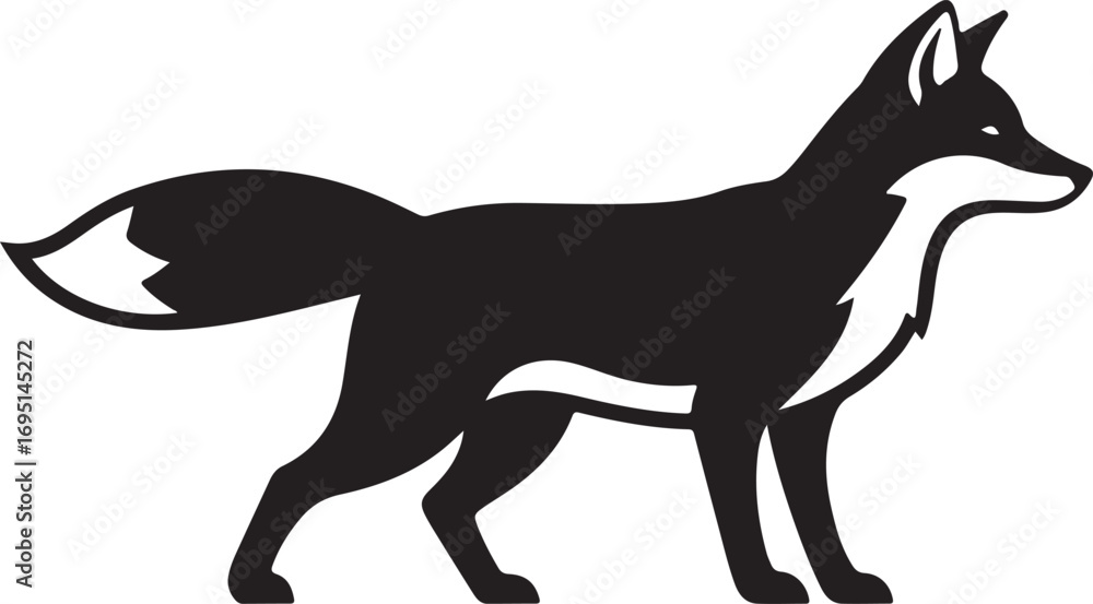 Obraz premium Elegant Silhouette of a Fox Standing Proudly Depicting Wildness and Nature with Clean Lines and Contrasting Colors Perfect for Logos and Designs