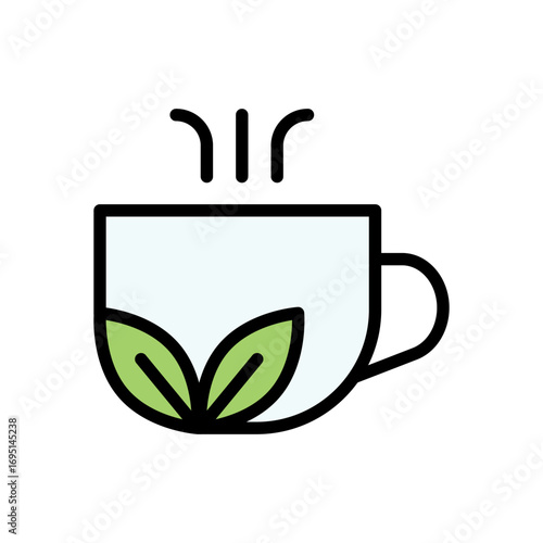 Herbal tea color icon. Organic, natural, wellness, infusion, health, relaxation symbol isolated on white background