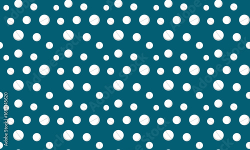 Vector seamless pattern of white pills on blue-green background.