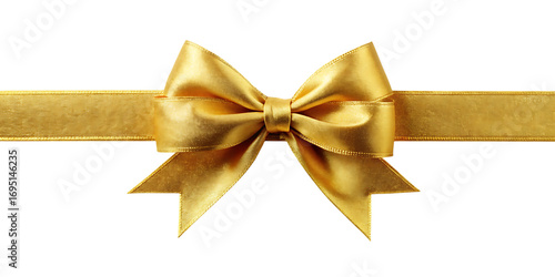 Golden ribbon tied into a bow centered horizontally against a black background yellow