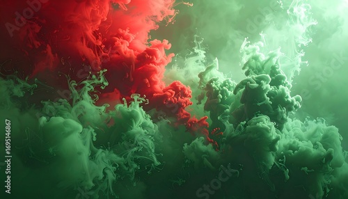 Wallpaper Mural A vibrant display of red and green ink swirling and mixing in an abstract, dynamic composition. Torontodigital.ca