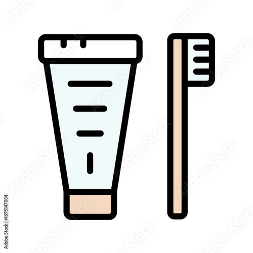 Toothpaste and Toothbrush Color Icon. International dentist day concept. Hygiene of the mouth sign on white background. Tooth brush and paste symbol in simple flat style for mobile.