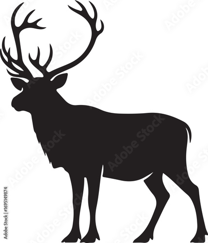 Majestic Reindeer Silhouette Standing Tall in the Wilderness Graphic Design Element for Conservation Projects and Holiday Season Decoration Isolated on White