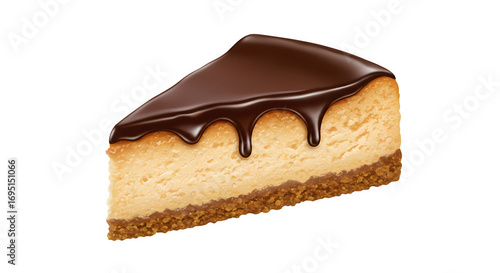 Delicious Chocolate cheesecake Slice Isolated on White Background, Chocolate cheesecake Slice for Food Photography, Rich Chocolate Tart Slice on white background