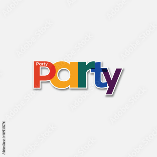 A visually dynamic and colorful Party text graphic, perfectly captures the celebratory spirit. A vivid display of colors suggests an exciting event.