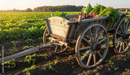 old wagon wheel in the garden