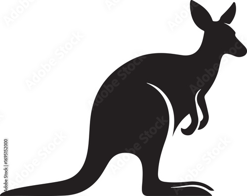 Striking Black Kangaroo Silhouette on White Background Representing Australian Wildlife and National Symbolism Perfect for Graphic Design Projects and Educational Resources on Indigenous Animals