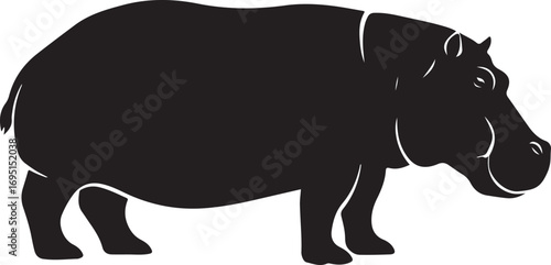 Black and White Vector Illustration of a Hippopotamus Profile with Simple Lines Perfect for Wildlife or Educational Designs Graphic Elements for Vector Based Projects